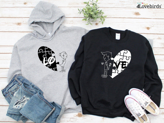 Puzzle Love Hoodie, Lo Ve Couple Love Shirt, Valentine's Day Matching T Shirts, Valentine's Day Gift, Cute Couple Tee, LO-VE Matching Couple - 4Lovebirds
