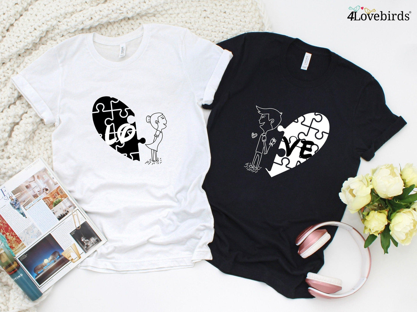 Puzzle Love Hoodie, Lo Ve Couple Love Shirt, Valentine's Day Matching T Shirts, Valentine's Day Gift, Cute Couple Tee, LO-VE Matching Couple - 4Lovebirds