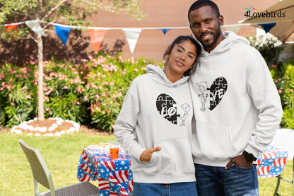 Puzzle Love Hoodie, Lo Ve Couple Love Shirt, Valentine's Day Matching T Shirts, Valentine's Day Gift, Cute Couple Tee, LO-VE Matching Couple - 4Lovebirds