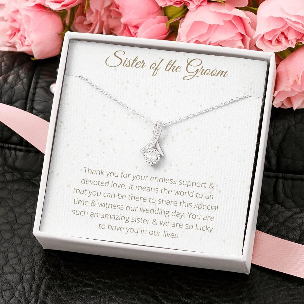 Ribbon Necklace For Sister of the Groom - To My Sister Necklace Birthday Gift for Sister of the Groom, Necklace for Sister of the Groom - 4Lovebirds