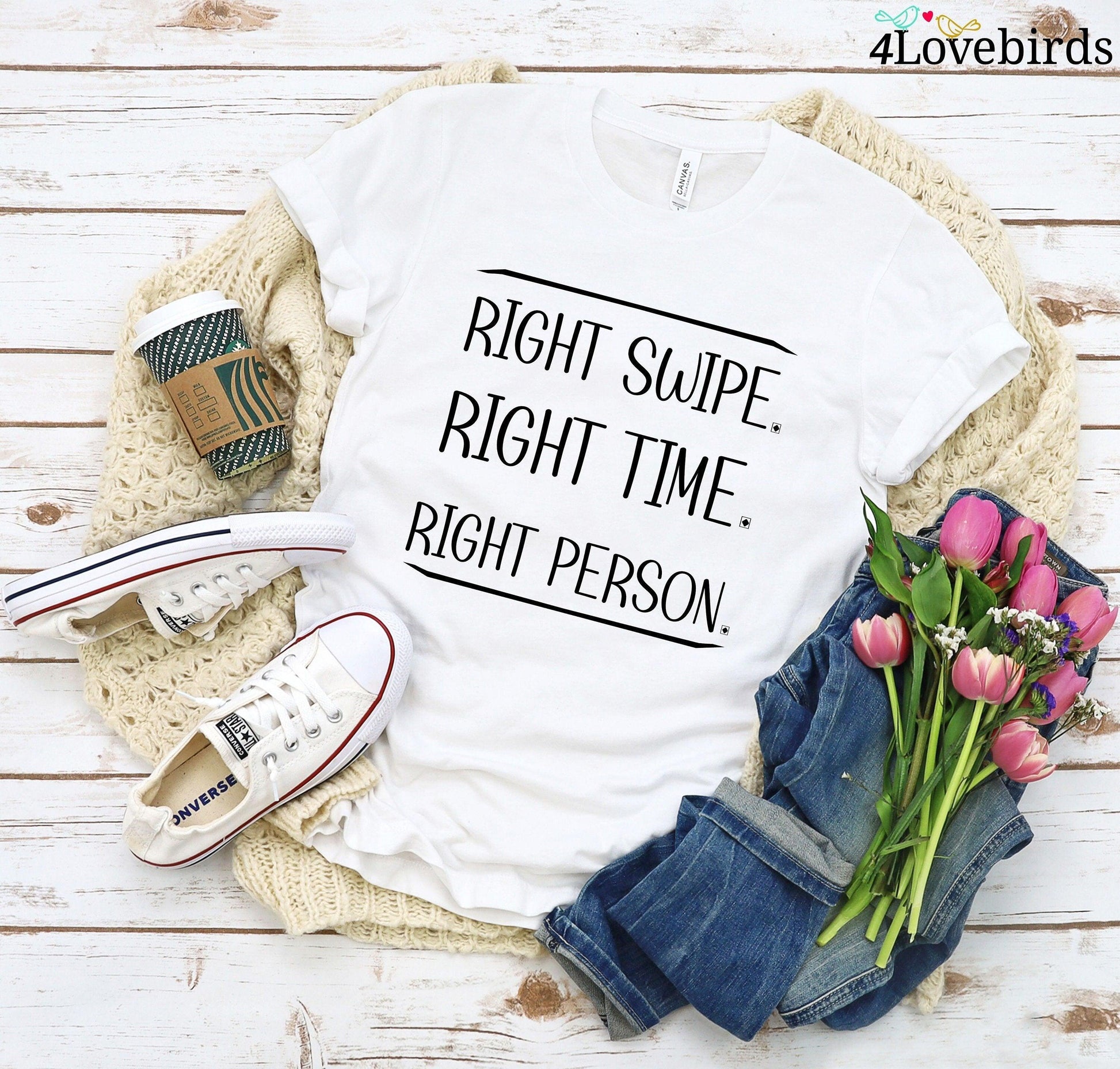 Right Swipe, Right Time | Tinder Couple T-Shirt | Dating App Couple Anniversary Gift Ideas - 4Lovebirds