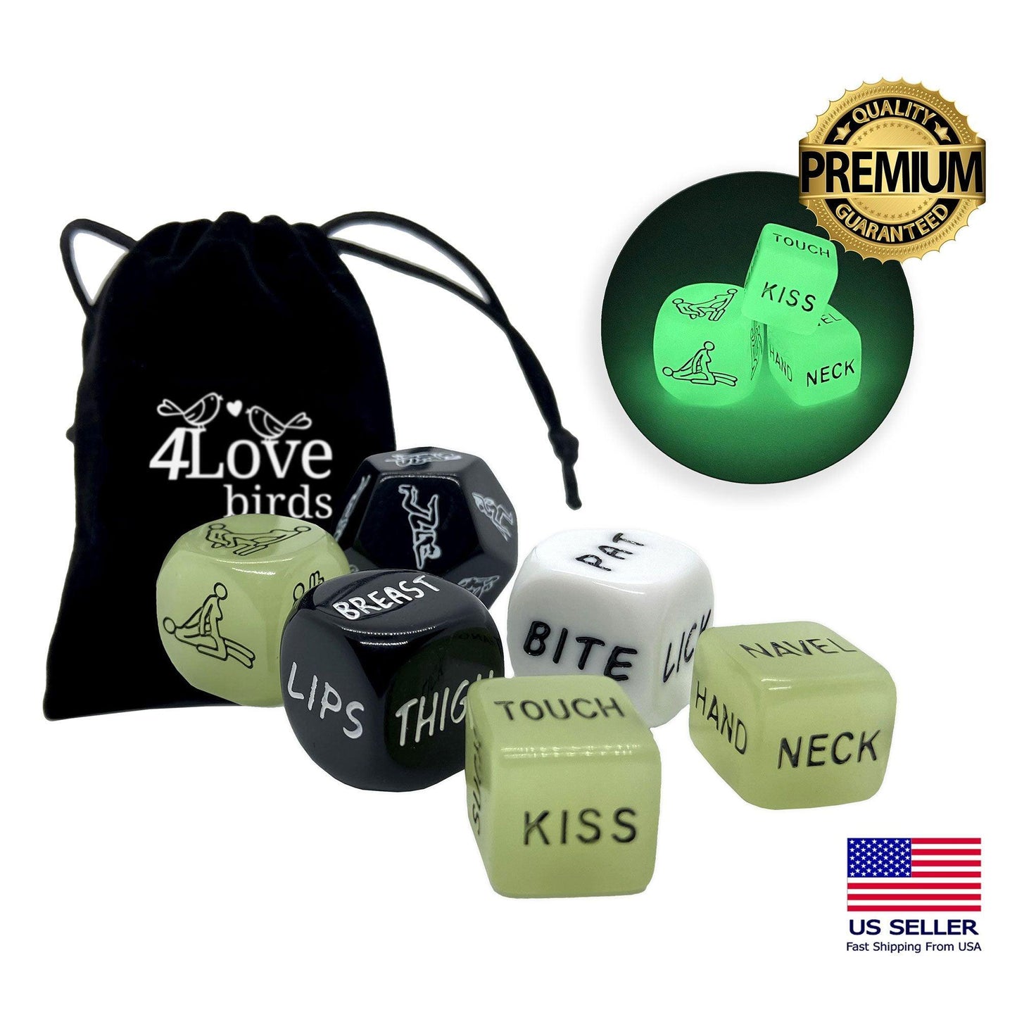 Sex Dice Game With Sex Positions - Glow in the Dark Bedroom Game, Fun Sex Toy For Wife and Husband (6 Dice) - 4Lovebirds