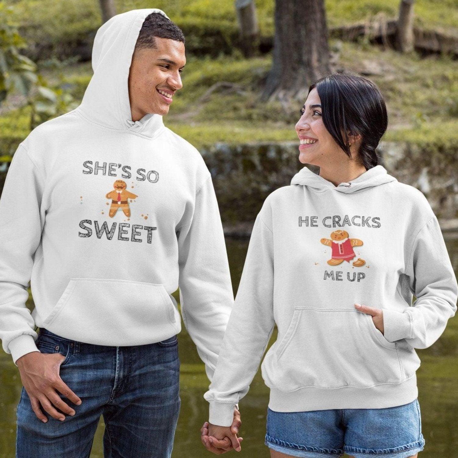 Best Gingerbread Matching Christmas Hoodies  She's So Sweet And He Cracks  Me Up Christmas Couples Hoodie - Family Christmas Pajamas By Jenny