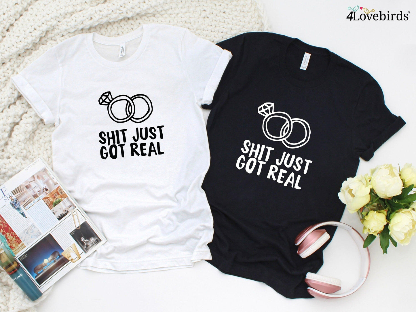 Shit just got real Hoodie, Engagement Matching Shirt, Wedding Gift, Fiance / Bride Longsleeve, Honeymoon Sweatshirt, Engagement Announcement - 4Lovebirds