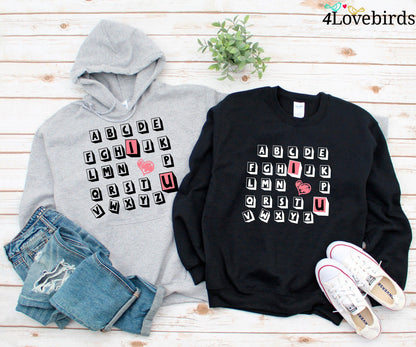 Teacher Valentine Hoodie. I Love U Shirt. Love Shirt. I love you Shirt. alphabet i love you shirt. I heart U Shirt. Valentines Day Shirt. - 4Lovebirds