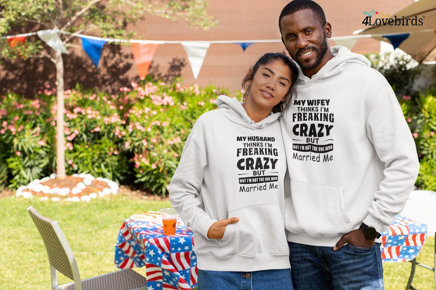 The husband / Wifey thinks I'm freaking crazy but I'm not the one who married me Hoodie, Funny matching T-shirt, Valentine Sweatshirt, - 4Lovebirds