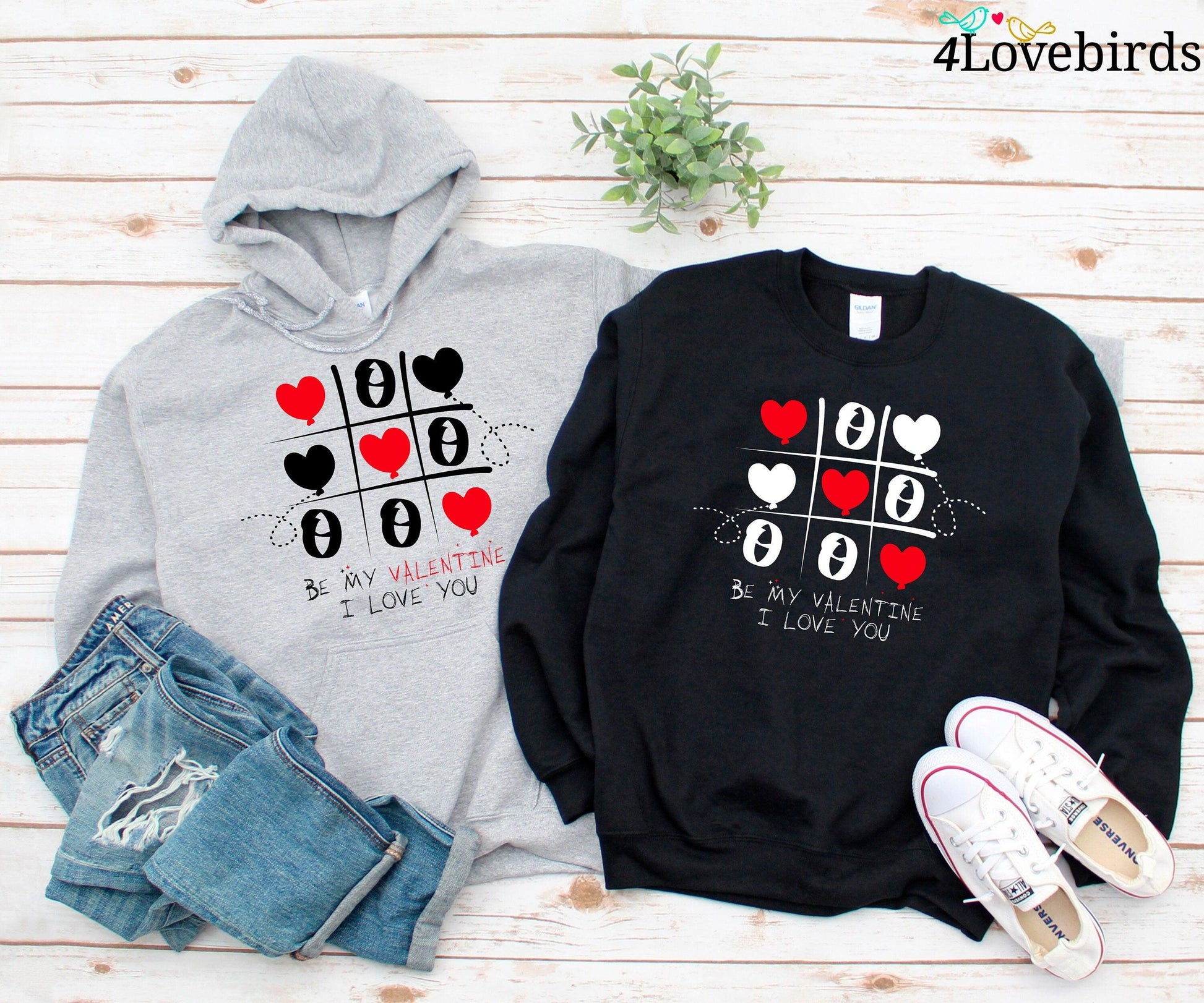 Tic Tac Toe Heart Hoodie, Valentines Day Shirt, Valentines Shirt, XOXO Shirt, Love Longsleeve, Be Mine, Valentine Gift, Valentines Day Gift - 4Lovebirds