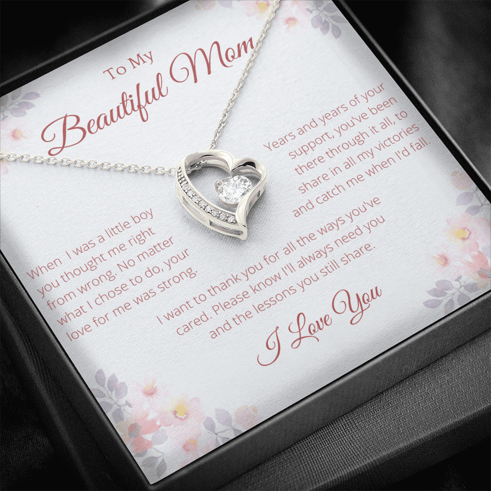 To My Beautiful Mom Heart Necklace, Mother's Day Gift From Daughter, Mom Gift From Son, Mom Necklace, Birthday Gift, Mother's Day Necklace - 4Lovebirds