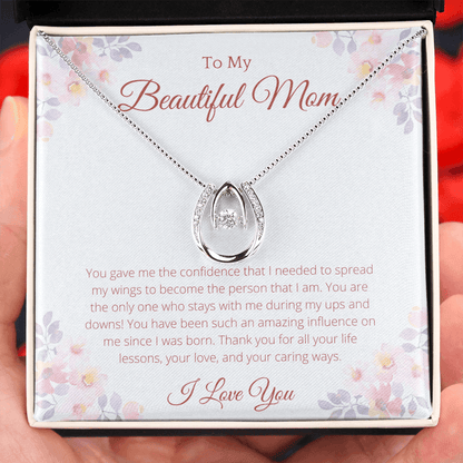 To My Beautiful Mom Lucky Necklace, Mother's Day Gift From Daughter, Mom Gift From Son, Mom Necklace, Birthday Gift, Mother's Day Necklace - 4Lovebirds