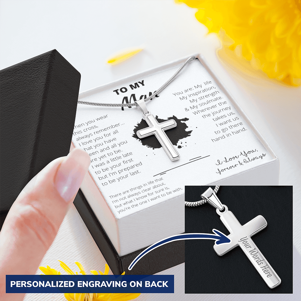 Fifth (5 Year) Anniversary Gift for Him, Boyfriend/Husband Gift, Engraved Cross Necklace Standard Box