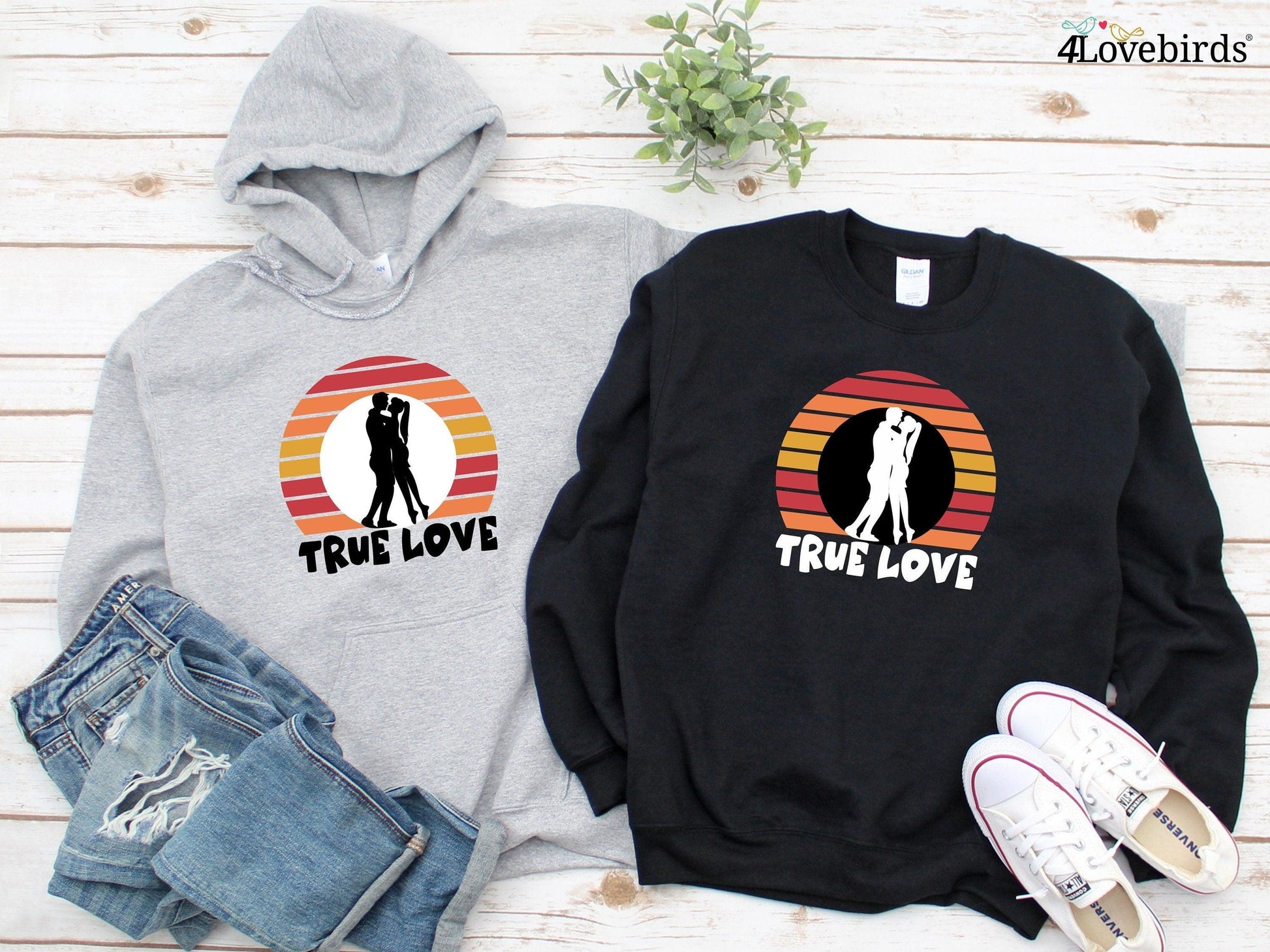 True love Hoodie, Lovers matching T-shirt, Gift for Couples, Valentine Sweatshirt, Boyfriend / Girlfriend Longsleeve, Cute Tshirt - 4Lovebirds