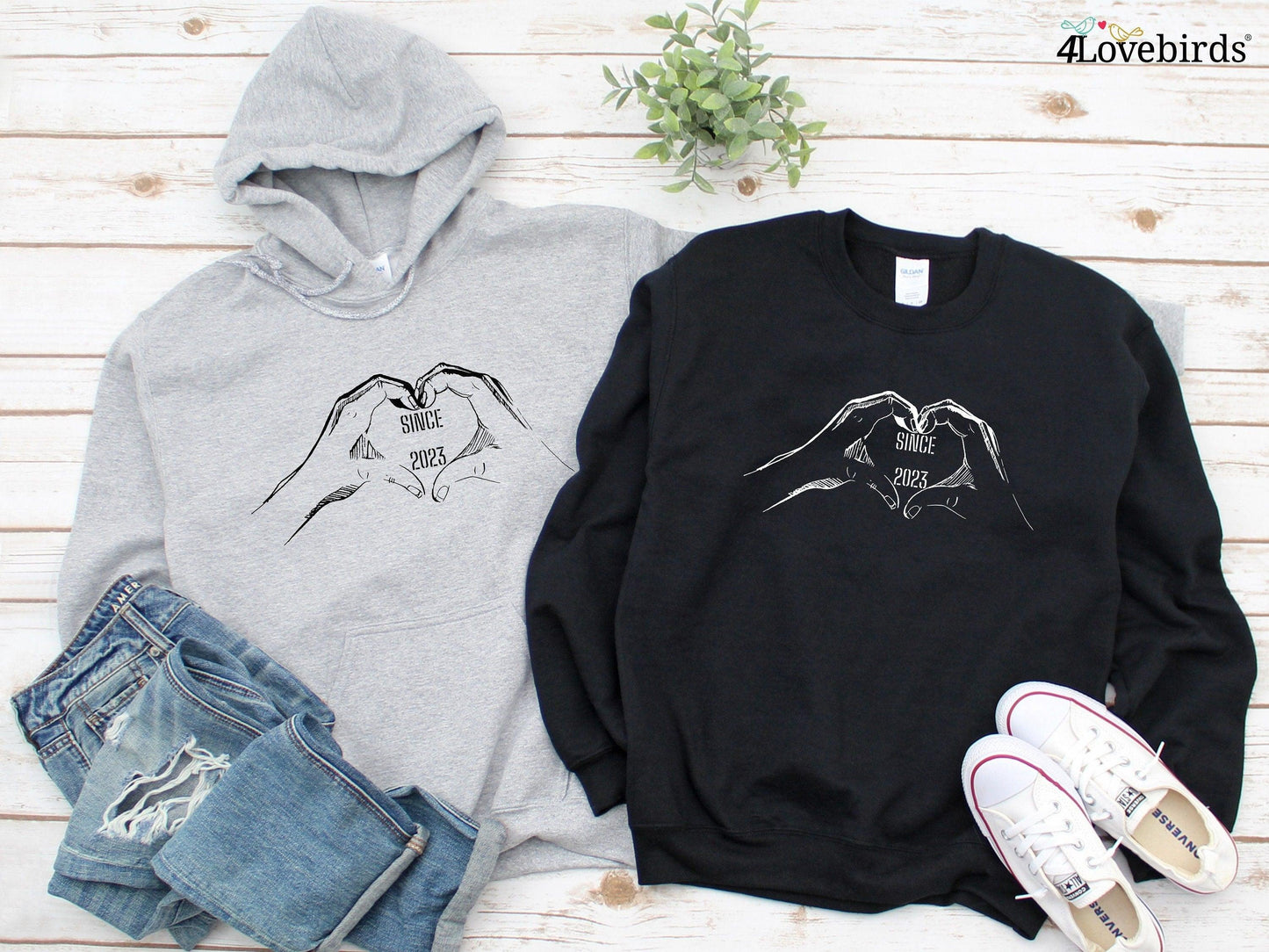 Two Hands Making a Heart Matching Hoodie, Customized, Anniversary bride and groom Sweatshirt, Matching Wedding Long Sleeve Shirts, Gifts - 4Lovebirds