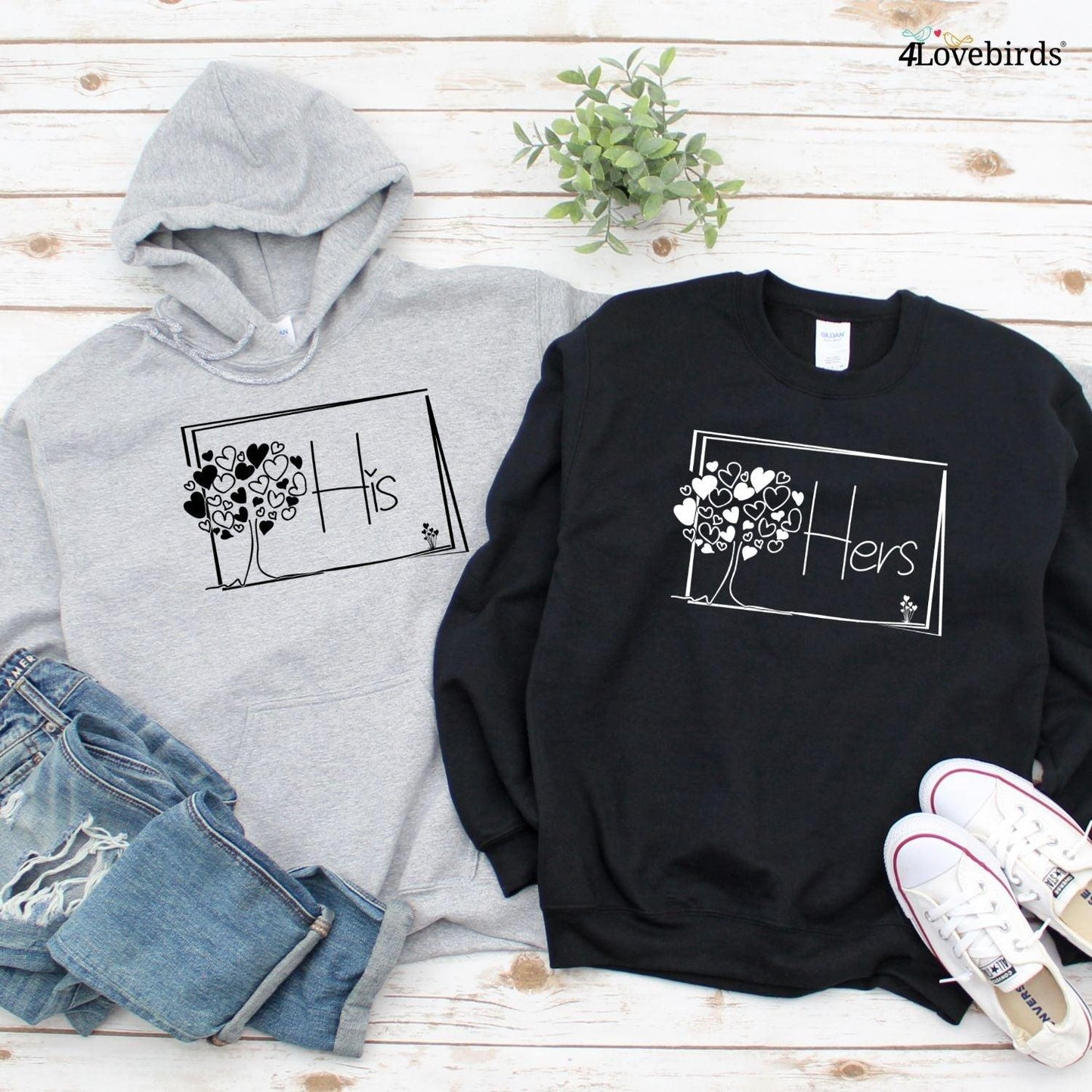 Valentine's Day Matching Set: His & Hers Hoodie & Sweatshirt for Couples Gifts - 4Lovebirds