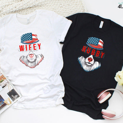 Wifey/Hubby 4th of July Bear Matching Hoodie, 4th of July Sweatshirts, Patriotic Couples Shirts, Fourth of July Honeymoon Long Sleeve Shirts - 4Lovebirds