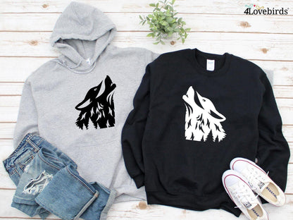 Wolf Matching Hoodie, Animal Lover Sweatshirts, Wolf Lover Long Sleeve Shirts, Nature Couple, Gifts For Couples, Matching Shirts For Couples - 4Lovebirds