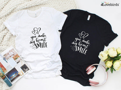 You make my heart Smile Hoodie, Lovers T-shirt, Gift for Couples, Valentine Sweatshirt, Boyfriend / Girlfriend Longsleeve, Cute Tshirt - 4Lovebirds